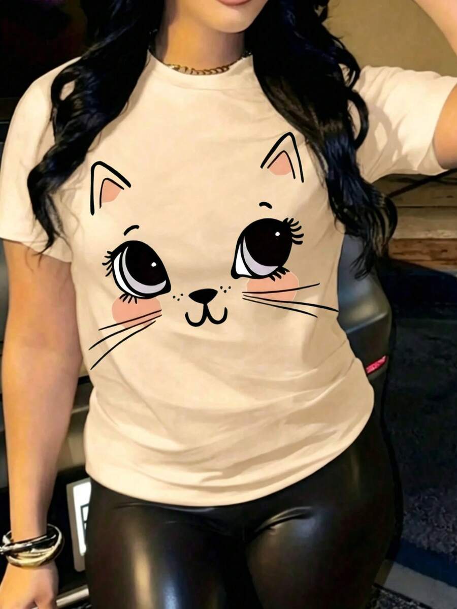 Playera para Mujer, Manga Corta, Cuello Redondo, Cómoda para Ir a la Playa, Salir con Amigas o Quedarse en Casa, Estilo Minimalista - Albaricoque - Ver 1