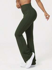 2026 Sodalemon Women's Black Slim Fit Flared Yoga Sweatpants For Spring - 軍綠色 - 查看 3