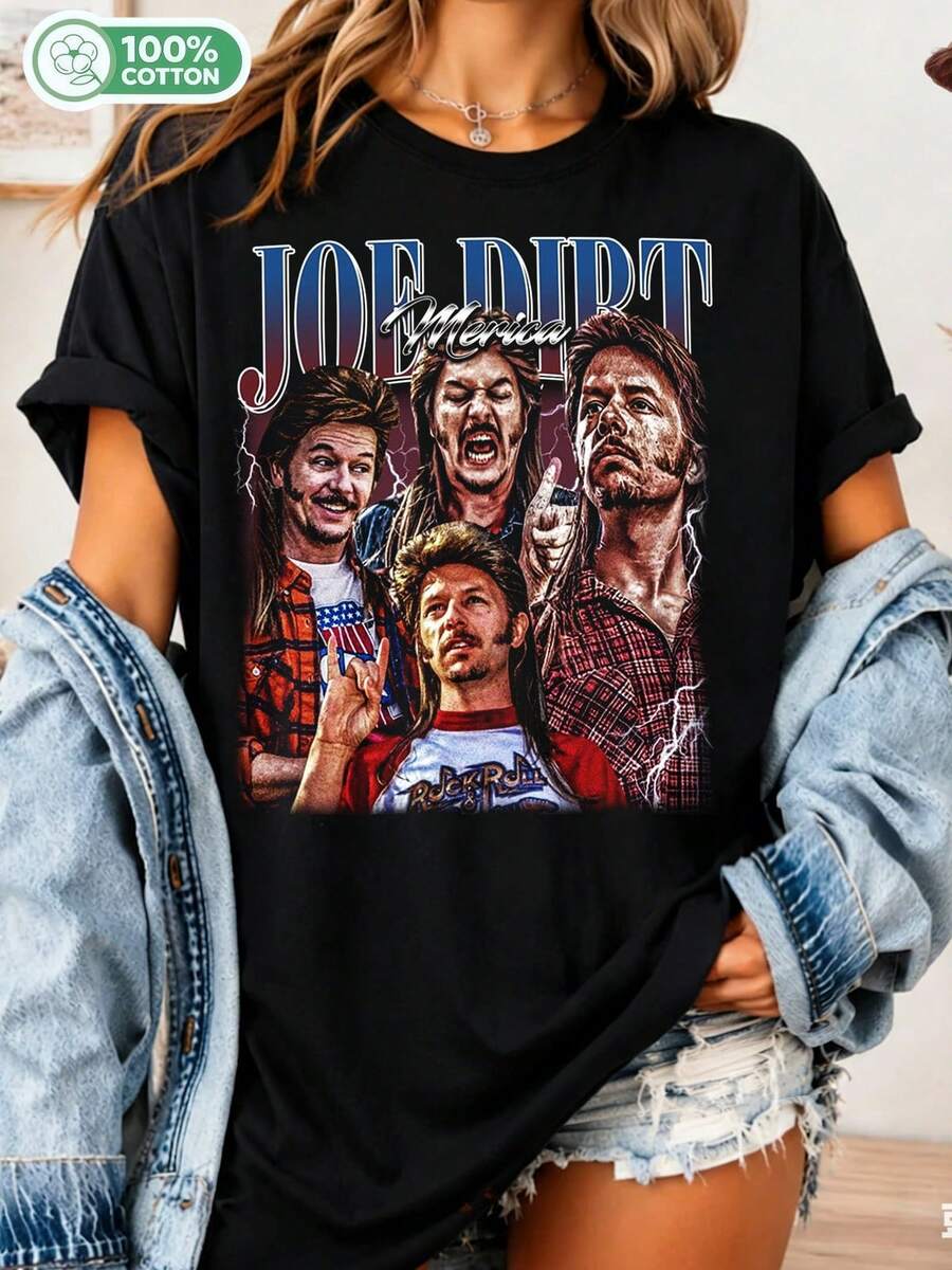 Limited Edition Joe Dirt Merica Vintage T-Shirt, Retro Comedy Movie Gift For Women And Men, Fun Unisex Tee For USA Fans_............___ - Black - View 1