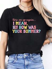 A Classic And Versatile Piece, This Cropped, Pure Cotton Turtleneck T-Shirt Is Perfect For Year-Round Wear. The Women's Letter Print Is Ideal For Summer. Modern Style. - 黑色 - 查看 1