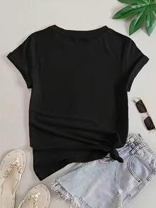 T-Shirt With Vibrant Geometric Print In Pop Art Style And Vintage Design In Turquoise And Brown Tones. - 黑色 - 查看 2