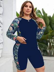 Swim Lushoire Conjunto de bikini sin mangas y con talla grande con estampado aleatorio - Azul marino - Ver 4