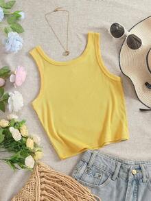 4 piezas Camiseta de mujer con cuello redondo bordada con pimiento picante y limón - Mostaza Amarilla 2 - Ver 2