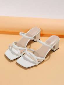 French Style Open Toe High Heel Mules For Women, Fashionable Versatile Commuting & Daily Wear - White - View 4