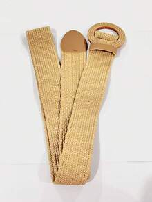 Bohemian Style Woven Straw Belt With Oval Buckle, Suitable For Casual Summer Wear For Young Girls, Cute Oval Buckle Belt Fits Well With Summer Outfits - Multicolor - View 11