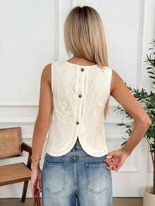 Camisa informal de mujer sin mangas con botones y rayas - Albaricoque 2 - Ver 2