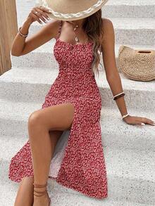 Vestido de tirantes con abertura y nudo de mujer, versátil y con textura de moda - Multicolor 3 - Ver 4