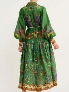 Spring 2026 Maxi Dress, Printed With Open Drawstring And Wide Skirt - Green - View 4