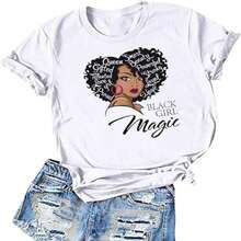 Camiseta casual de algodón de manga corta y cuello redondo para mujer con estampado Black Girl Magic, corte regular, ideal para un look chic diario. - Blanco - Ver 1