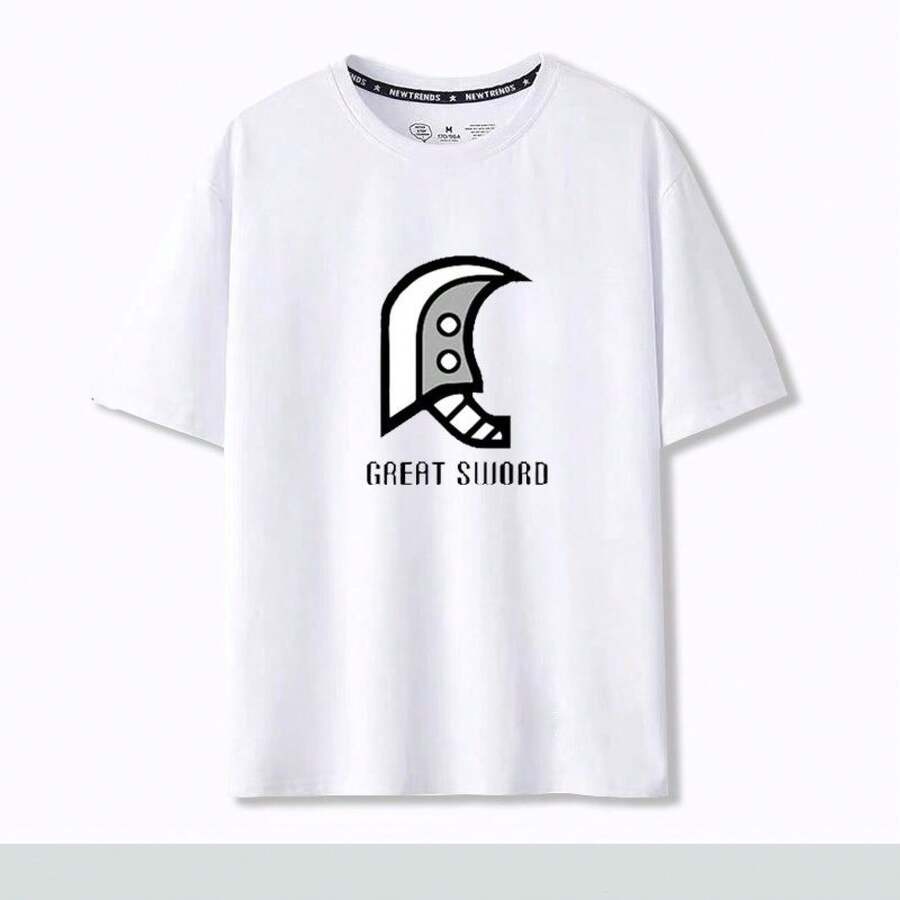 Camiseta de manga corta holgada unisex con cuello redondo y diseño de caza, inspirada en la espada grande de , para verano. - Blanco - Ver 1