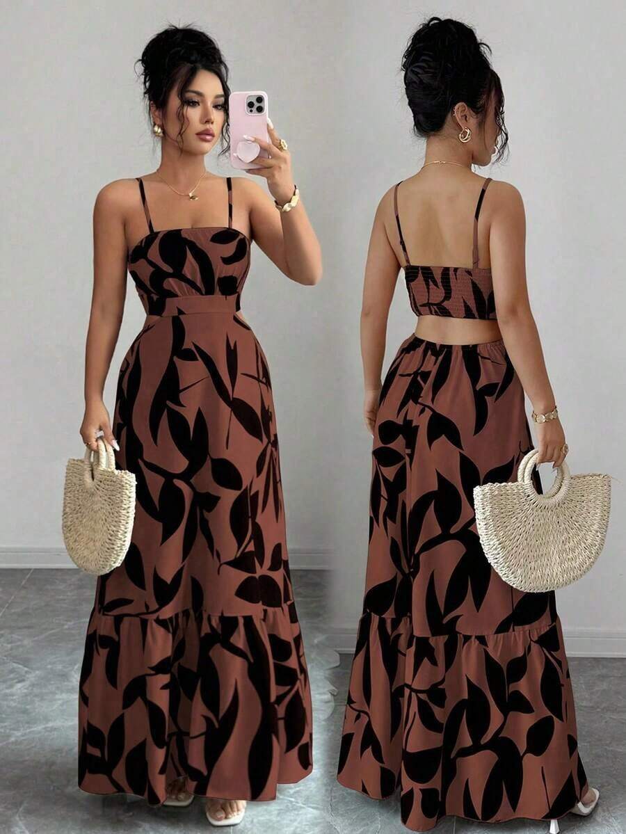 Vestido largo elegante de mujer con estampado y cintura ceñida - Multicolor 2 - Ver 1