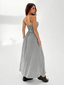 Vestido bandeau informal a rayas para mujer - Blanco y Negro - Ver 3