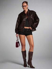 Chaqueta marrón de moda para mujer para ir al trabajo, otoño - Café integral - Ver 6
