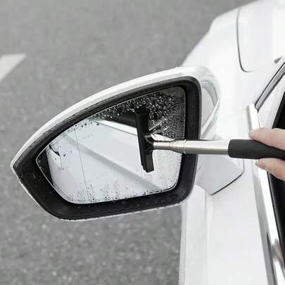 Car Rearview Mirror Wiper, Retractable Car Side Mirror Squeegee With Long Handle, Portable Mini Window Squeegee, Universal Glass Water Wiper Cleaning Tool For Rainy Foggy Weather (Black)