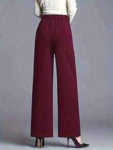 2025 Pantalones rectos de cintura alta relajados de estilo minimalista versátil, adecuados para el trabajo y el uso diario, color negro - Rojo - Ver 2