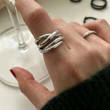 1 pieza Anillo de bucle infinito hueco con baño de oro de 18K, regalo de moda y versátil para mujeres - Plateado - Ver 5