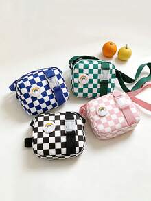 1pc Refreshing Checkerboard Pattern Crossbody Bag, Rainbow Decor Nylon Shoulder/Handbag, Suitable For Teenagers Outings, Fits Phone & Coins - A - View 2