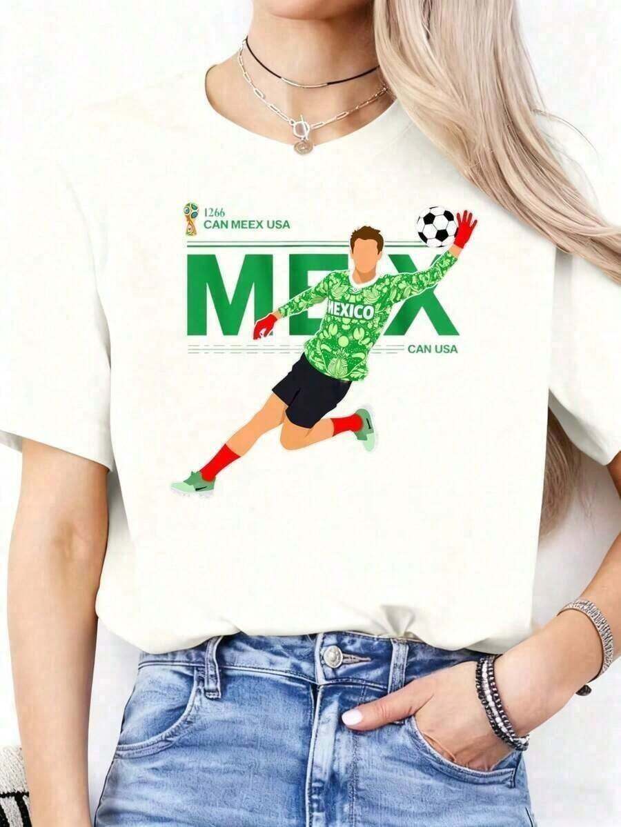 Camisetas Premium Casuales Unisex Lindas, Playera Gráfica Casual Juvenil, Camiseta con Temática de la Copa Mundial 2026, Camiseta de la Copa Mundial 2026, Camiseta Gráfica de Fútbol de EE. UU., Canadá y México, Camiseta de Manga Corta con Cuello Redondo Estampada, Divertida, para Mujer, Adecuada para: Eventos Deportivos, Fiestas, Salidas, Deportes y Otros Regalos Festivos, Camiseta de Manga Corta Estampada de la Copa Mundial 2026, Top Deportivo Casual Holgado para Mujer - Blanco - Ver 1
