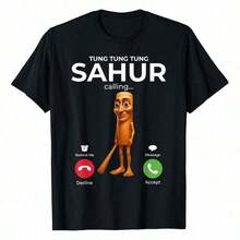 Camiseta con meme divertido de pesca y bromas de "Tung Sahur Calling", camiseta estampada para mujer de 220g, 100% algodón, camiseta retro de manga corta para mujer, cuello redondo, informal, para exteriores, ideal para Año Nuevo, Día de la Madre, Halloween, Navidad, uso diario en las cuatro estaciones, regalos para días festivos. - Negro - Ver 8