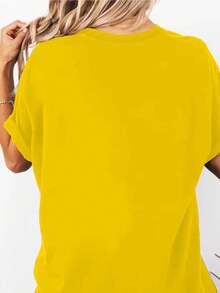 Camiseta manga corta cuello redondo 100% algodón, estampado trendy, tejido ligero y ventilado, estilo moda casual, apta para vida diaria, salidas informales y citas en primavera, verano y otoño - Amarillo limón - Ver 2