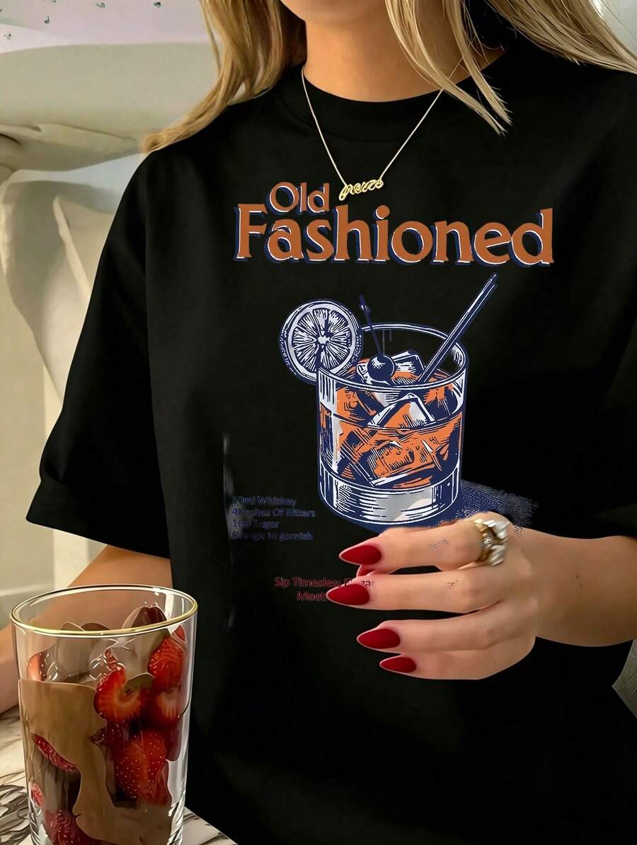 Playera para Mujer, Manga Corta, Cuello Redondo, Cómoda para Ir a la Playa, Salir con Amigas o Quedarse en Casa, Estilo Minimalista - Negro - Ver 1