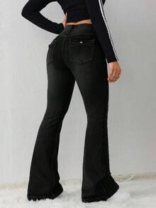Tall Jeans casuales de mujer, jeans ajustados elásticos acampanados - Negro - Ver 7