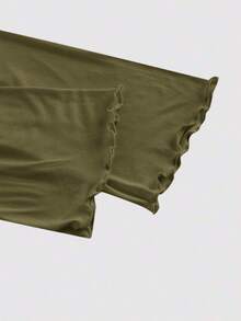 Conjunto de camiseta de manga larga ajustada con cuello de volantes, mangas acampanadas y plisadas en 3 colores - Verde militar - Ver 3
