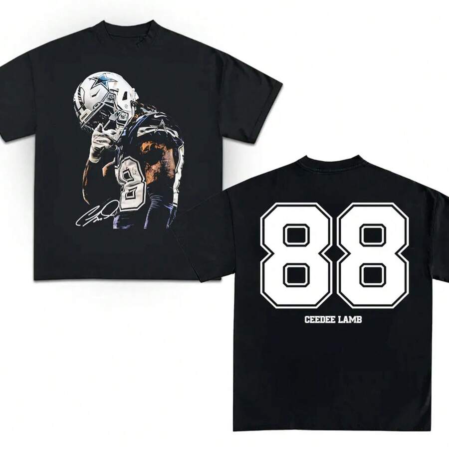 Camiseta de CeeDee Lamb, camiseta de CeeDee Lamb, camiseta deportiva vintage de talla grande, regalo retro de fútbol americano. - Negro - Ver 1