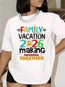 Women's Family Vacation T-Shirt 2026 Creating Memories Together Graphic Print Short Sleeve Crew Neck Casual Summer Travel Outfit 220g - 白色的 - 查看 1