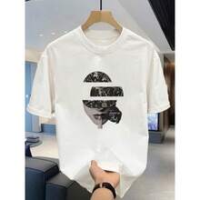 [10% de Descuento]Tienda Outlet: Camiseta de Manga Corta Estilo Americano, Corte Holgado, Cuello Redondo - Blanco - Ver 4