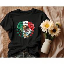 Playera de Mujer con Estampado de Bandera de México y Águila Casual de Algodón Estilo Patrio Suave para Diario - Negro - Ver 3