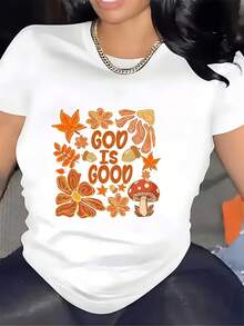 1 camiseta de 180 g con estampado floral "God is Good" - Un regalo familiar cómodo, adecuado para fiestas navideñas y actividades de team building. 180 g 100% algodón. - Blanco - Ver 1
