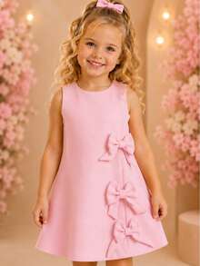 Children's Dress Blogger Elegant Charming Girl Details In Bows On The Sides Fashion Look Light Perfect Comfortable Sophisticated Party Outing Gift Usual Fashion Comfortable Mini Diva Loose  Delicate Versatile Practical Photo Shoot Fashion Skirt Flared - 淺粉色 - 查看 1