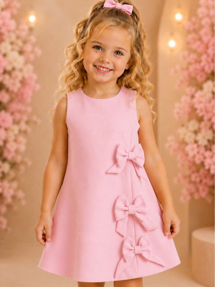 Children's Dress Blogger Elegant Charming Girl Details In Bows On The Sides Fashion Look Light Perfect Comfortable Sophisticated Party Outing Gift Usual Fashion Comfortable Mini Diva Loose Delicate Versatile Practical Photo Shoot Fashion Skirt Flared - 淺粉色 - 查看 1