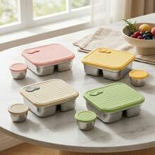 Multifunctional Portable 304 Stainless Steel Lunch Box, Fruit Salad Food Storage Container, Leak Proof Bento Box, Stackable Bento Lunch Box,Dishwasher Allowable, Suitable For Student And Adult Use In School, Office, Picnic,Travel, Back To School - Multicolor - View 2