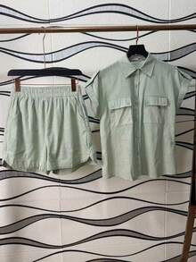 Women's Shirt And Shorts Set With Lining - Mint Green - View 3