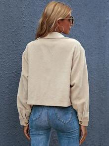 Chaqueta casual de mujer de un solo pecho con bolsillo, de unicolor y manga larga, para otoño - Albaricoque - Ver 2