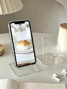 1 peça/2 peças Suporte de Telefone de Mesa Multicolorido em Caixa, Suporte Decorativo Criativo, Carregamento Conveniente, Design Antiderrapante, Adequado para Múltiplos Cenários - Duas cores transparentes - Visão 3