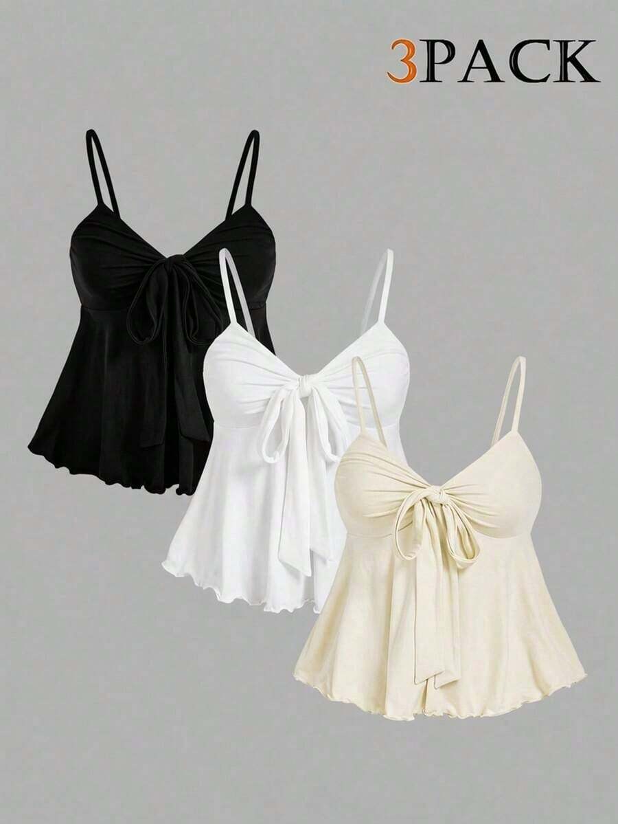 MOD Camisola de mujer con cordones de unicolor, multipaquete, estilo bohemio, adecuada para atuendos de playa, looks de vaquera occidental, blusas casuales, fiestas rave, festivales de música country - Albaricoque - Ver 1