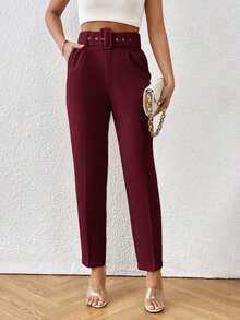 Pantalones entallados con cinturón - Rojo - Ver 5