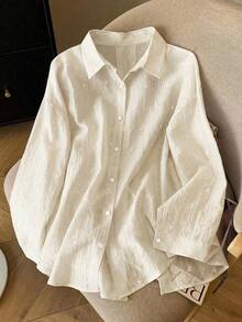 Camisa de mujer de manga larga con espalda descubierta y lazo, de estilo suelto y delgado, para primavera/verano - Albaricoque - Ver 2