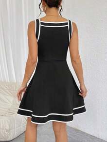 Vestido Con Cinta De Contraste - Negro - Ver 6