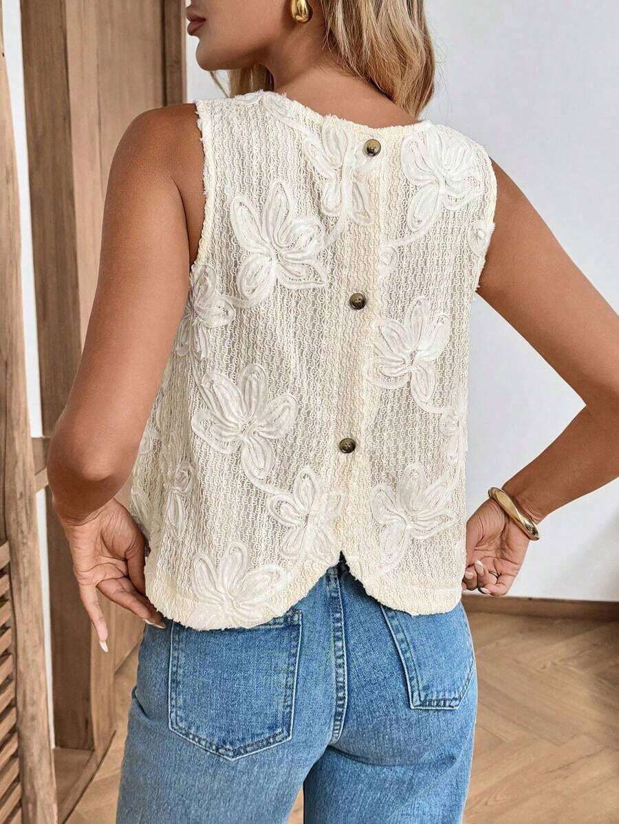 Camisa informal de mujer sin mangas con botones y rayas - Albaricoque - Ver 1