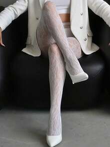 1 Pair Women's Neuron Cutout Fishnet Stockings – Sexy Sheer Mesh, Breathable And Durable With High Elasticity. Perfect To Match With Dresses, Suitable For Fashion Lovers, Ideal For Daily Wear, Shopping, Dating And Matching Outfits, A Great Choice For Spring And Summer. - 白色 - 查看 2