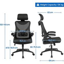 Ergonomic Computer Desk Chair High Back With Flip-Up Armrest Lumbar Support Black Home Office Study Chair - Black - View 3
