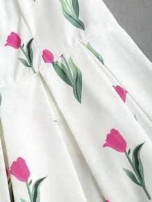 Vestido de tirantes plisado con estampado floral elegante para mujer, para verano - Multicolor - Ver 5
