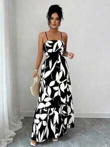 Vestido largo elegante de mujer con estampado y cintura ceñida - Multicolor 3 - Ver 3