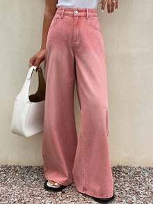 Pantalones vaqueros de mujer sueltos y casuales desgastados para el verano - Rosa - Ver 9