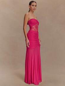Vestido Irregular Encaje Con Tirantes  Ajustado Estilo Dama - Rosa Fucsia - Ver 4