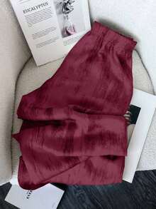 LUNE Loose Ink Paint Print Satin Loose Fit Trousers - Bordeaux - View 2